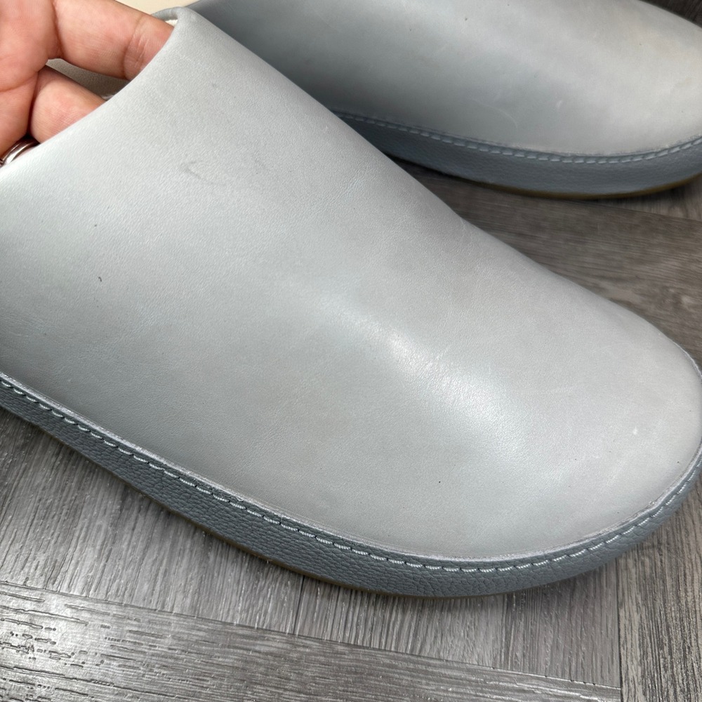 OluKai Kipe'a Heu Slippers Mens 14 Fog Grey Leather Minimalist Comfort NEW - Picture 6 of 9